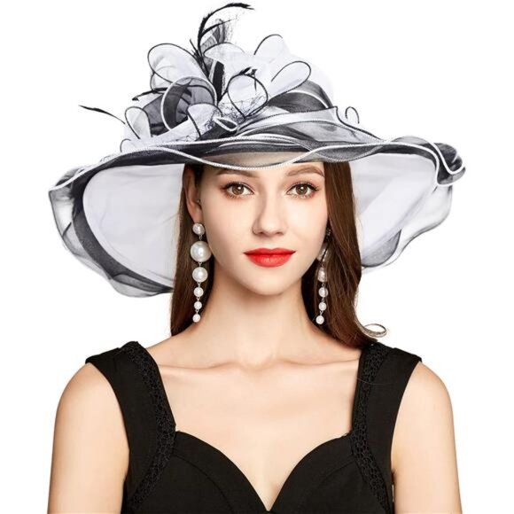Accessories - 2025 Kentucky Derby Hat for Women Ladies, Organza Veil Feather Fascinator for
